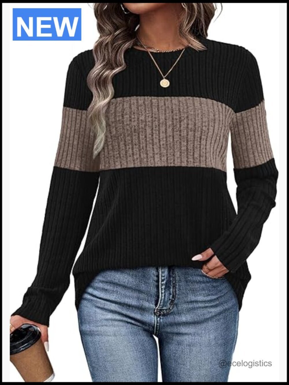Trendy Color Block Long Sleeve Sweater Pullover Tunic Shirt Fall Fashion